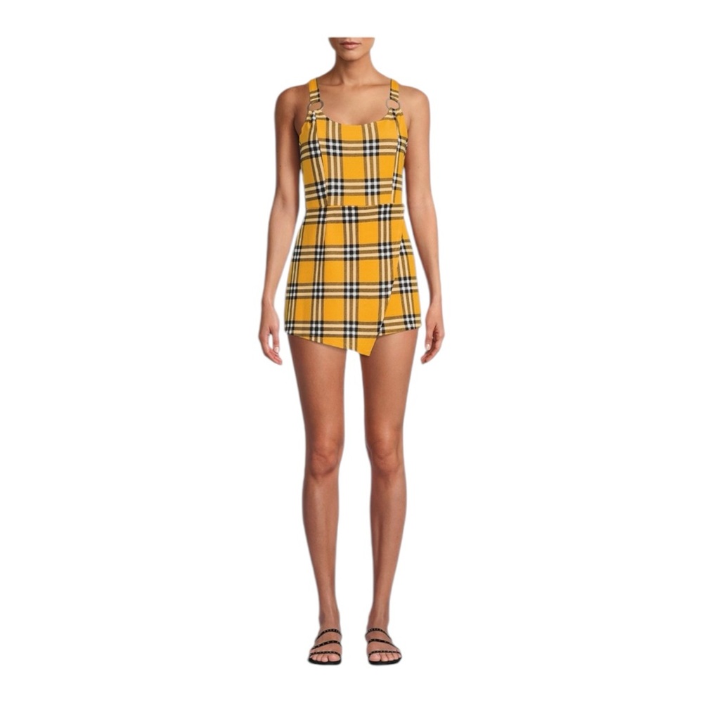 No Boundaries Junior's Plaid Ochre Harvest Romper Size XL (15-17)